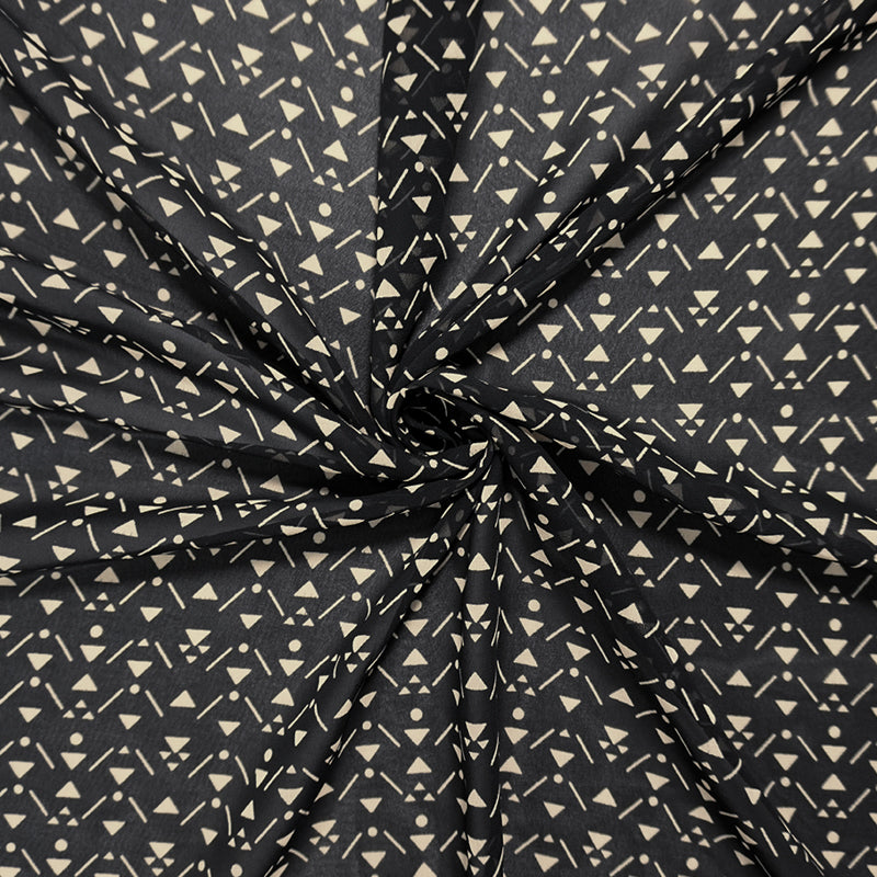Black-Beige Poly Triangle Printed Chiffon Woven Fabric