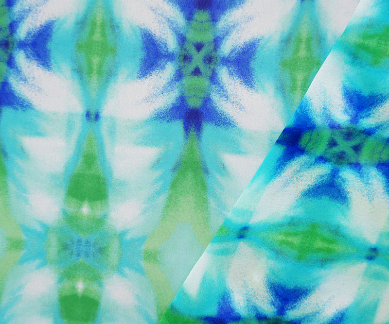 Blue-Teal-Green Poly Tie Dye Printed Chiffon Woven Fabric
