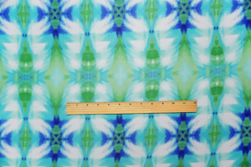 Blue-Teal-Green Poly Tie Dye Printed Chiffon Woven Fabric