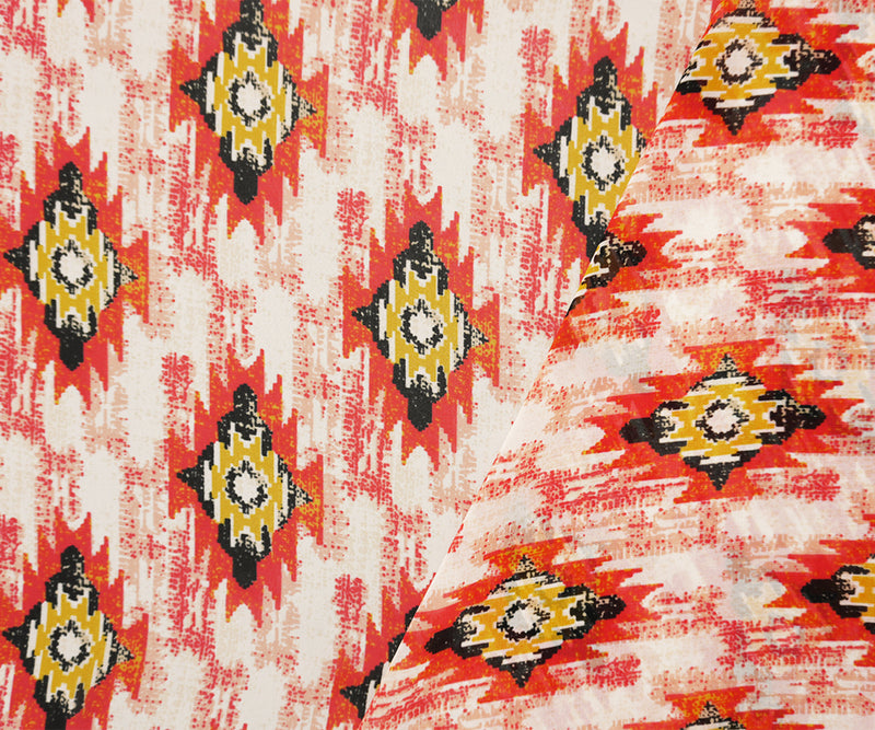 Red-Yellow-Multi Poly Aztec Printed Chiffon Woven Fabric