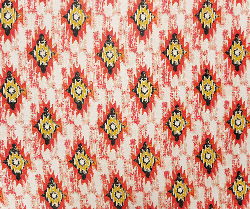 Red-Yellow-Multi Poly Aztec Printed Chiffon Woven Fabric