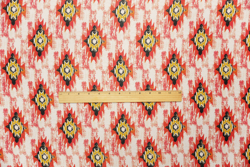 Red-Yellow-Multi Poly Aztec Printed Chiffon Woven Fabric