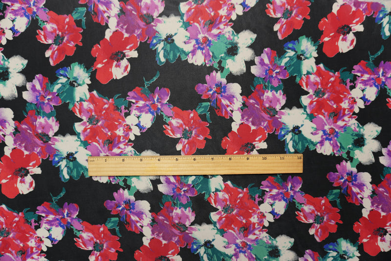 Black-Red-Multi Poly Floral Printed Chiffon Woven Fabric