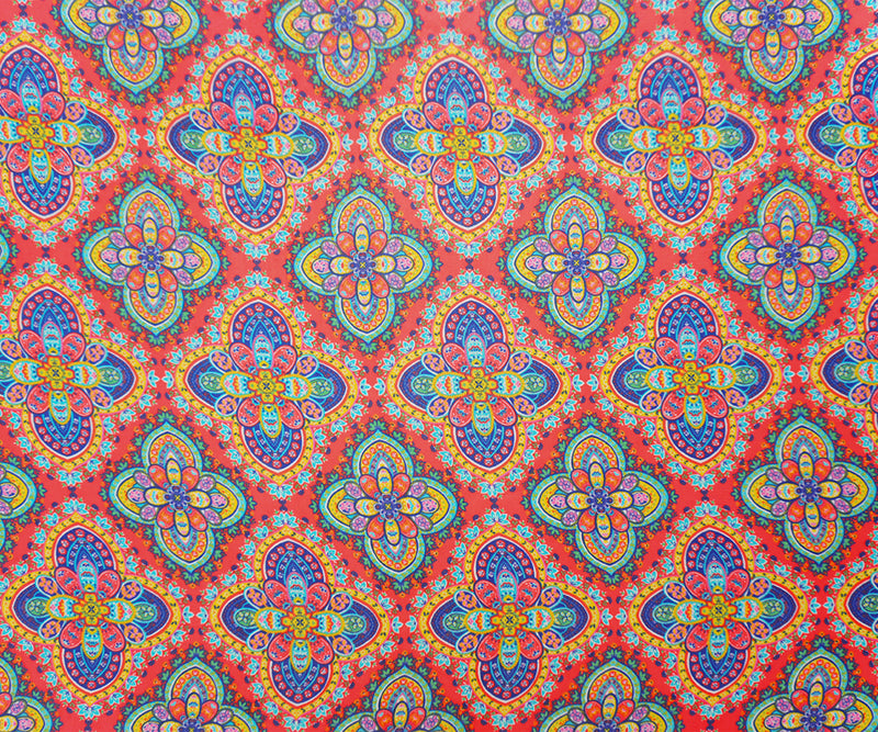 Red-Yellow-Multi Poly Moroccan Floral Print Chiffon Woven Fabric