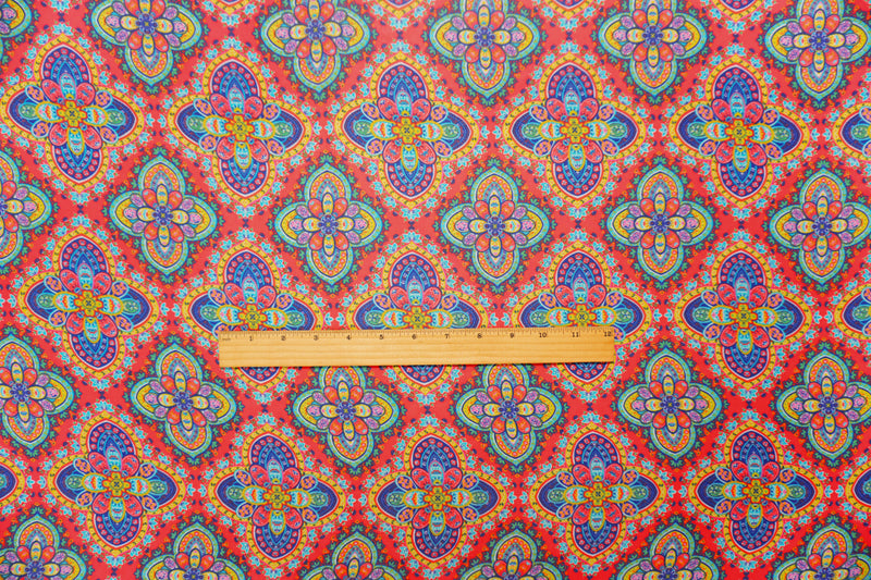 Red-Yellow-Multi Poly Moroccan Floral Print Chiffon Woven Fabric