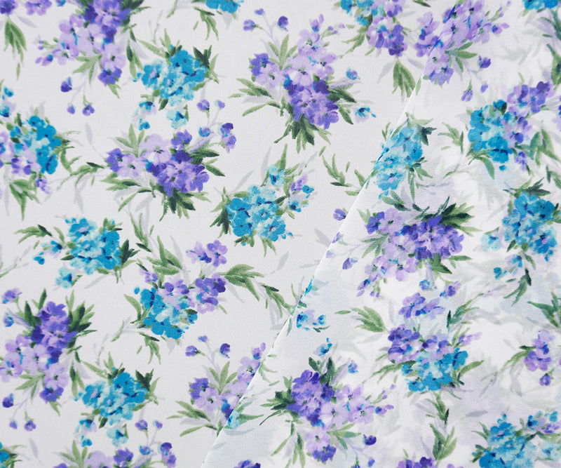 Ivory-Purple-Multi Poly Floral Printed Chiffon Woven Fabric