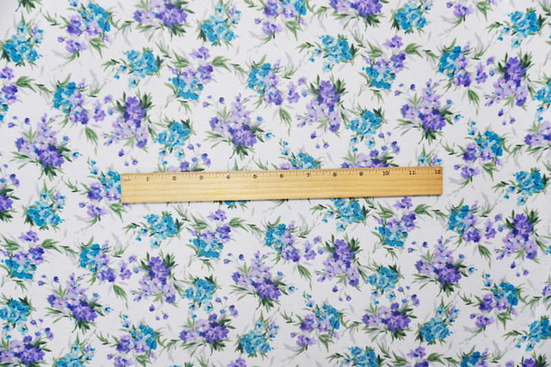 Ivory-Purple-Multi Poly Floral Printed Chiffon Woven Fabric