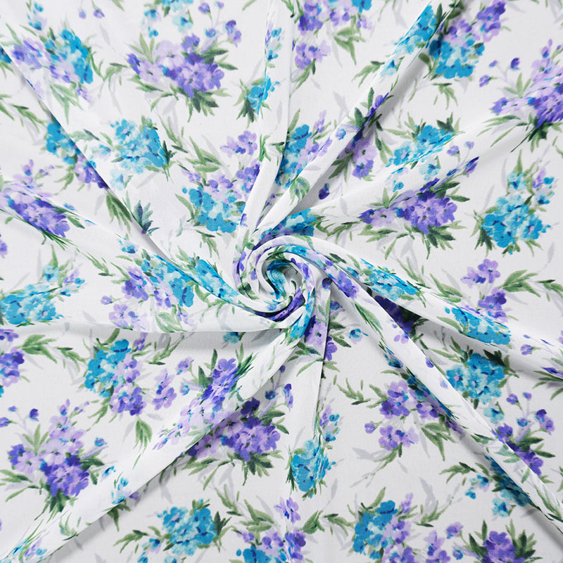 Ivory-Purple-Multi Poly Floral Printed Chiffon Woven Fabric