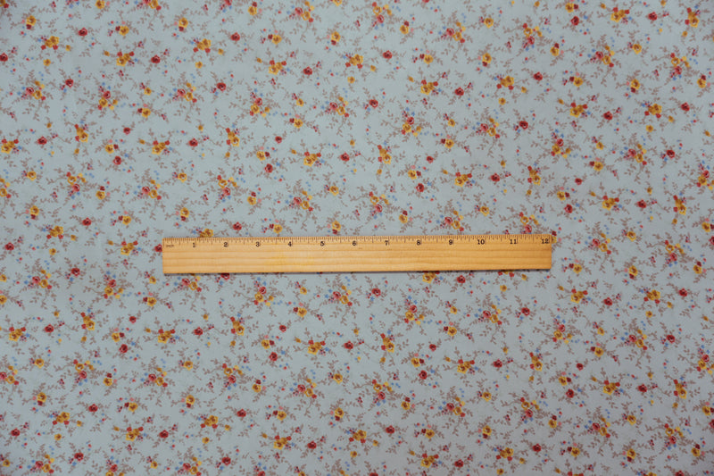 Blue-Red-Multi Poly Ditsy Floral Printed Chiffon Woven Fabric