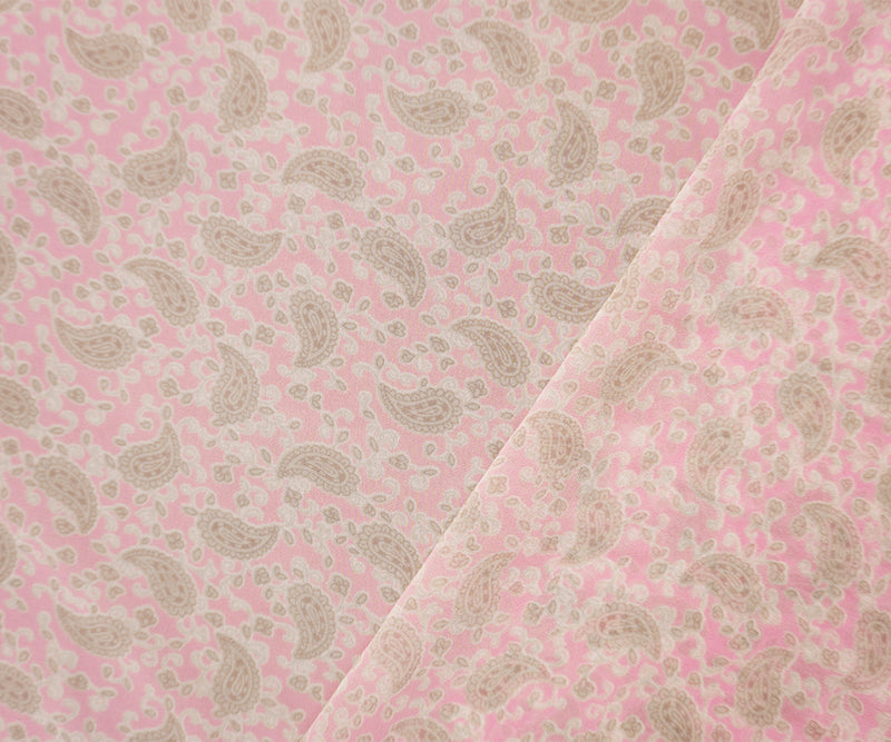 Pink-Brown-Gray Poly Paisley Printed Chiffon Woven Fabric