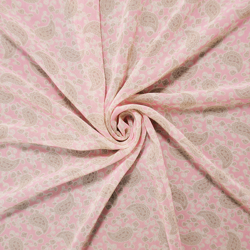 Pink-Brown-Gray Poly Paisley Printed Chiffon Woven Fabric