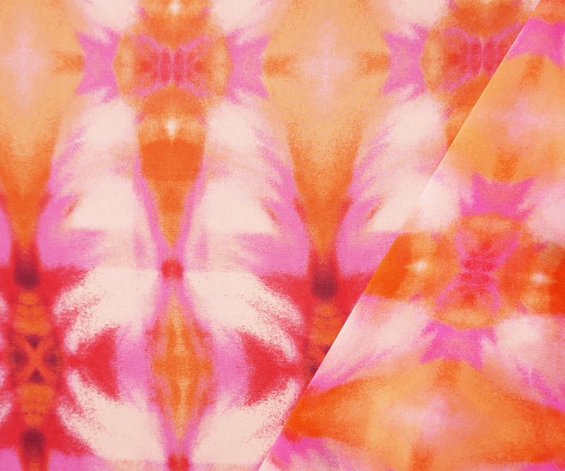 Pink-Orange-White Poly Tie Dye Printed Chiffon Woven Fabric