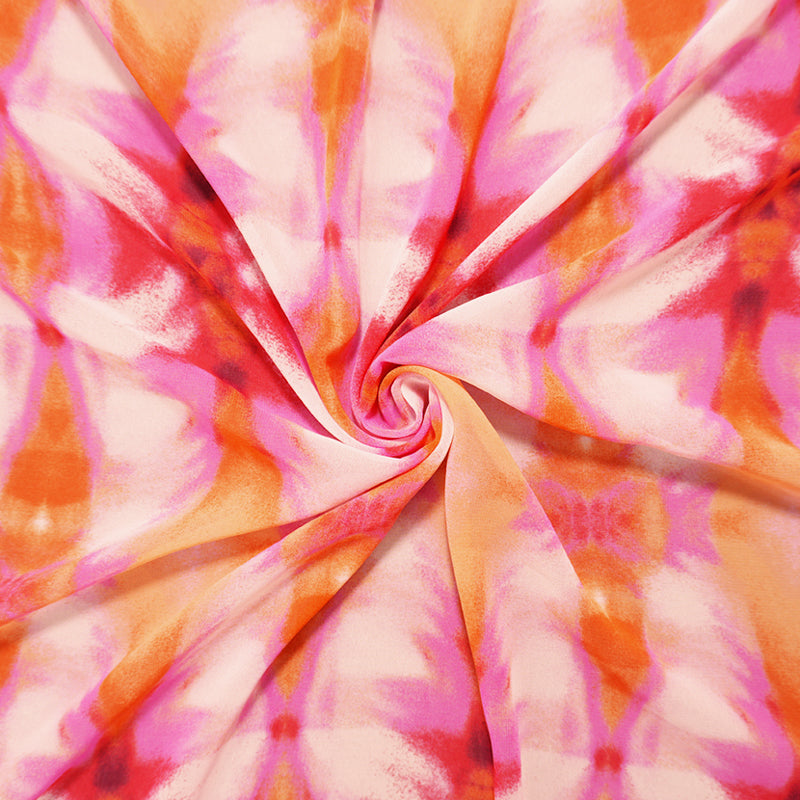 Pink-Orange-White Poly Tie Dye Printed Chiffon Woven Fabric