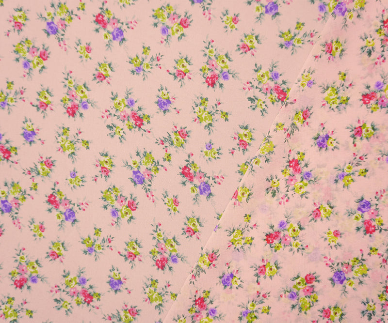 Light Pink-Multi Poly Floral Printed Chiffon Woven Fabric