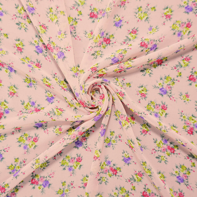 Light Pink-Multi Poly Floral Printed Chiffon Woven Fabric