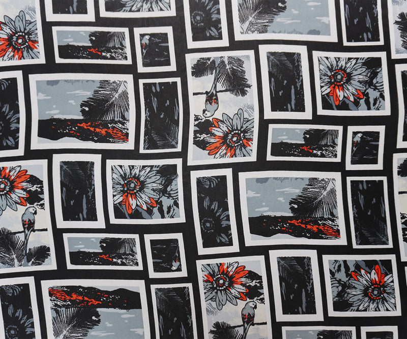 Black-Multi Poly Floral Portrait Printed Chiffon Woven Fabric