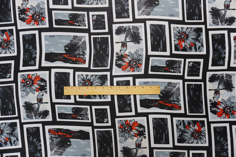 Black-Multi Poly Floral Portrait Printed Chiffon Woven Fabric