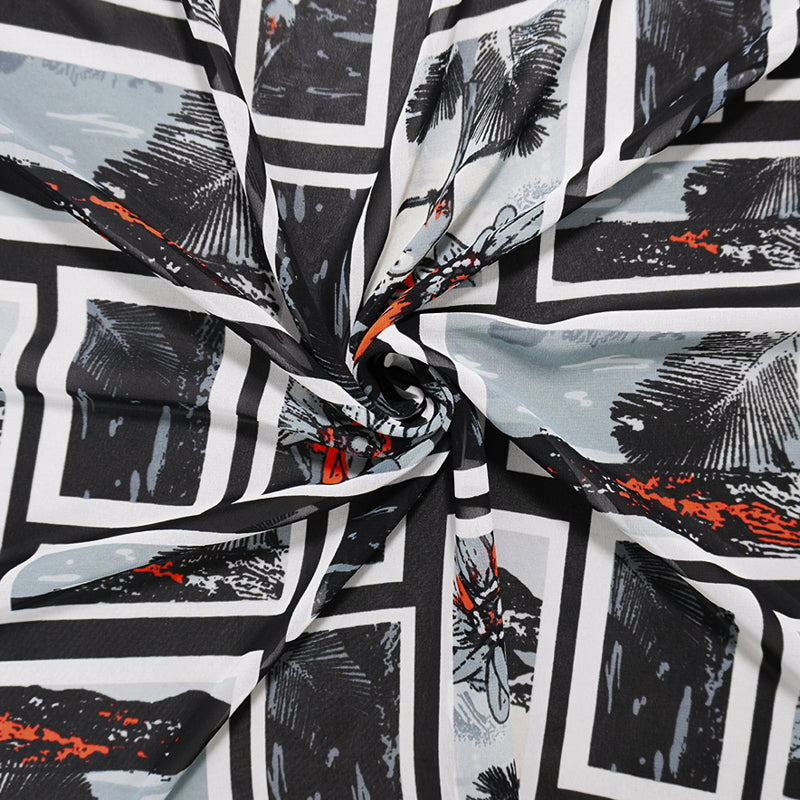 Black-Multi Poly Floral Portrait Printed Chiffon Woven Fabric