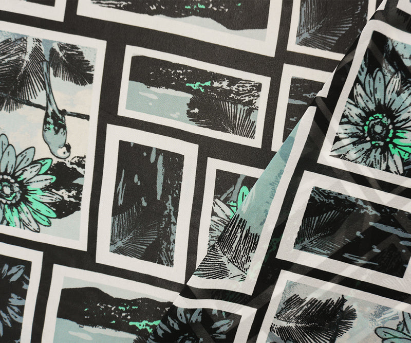 Black Poly Floral Portrait Printed Chiffon Woven Fabric