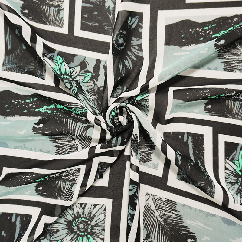 Black Poly Floral Portrait Printed Chiffon Woven Fabric