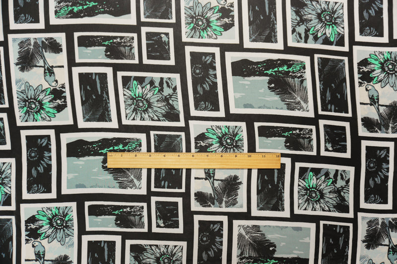 Black Poly Floral Portrait Printed Chiffon Woven Fabric