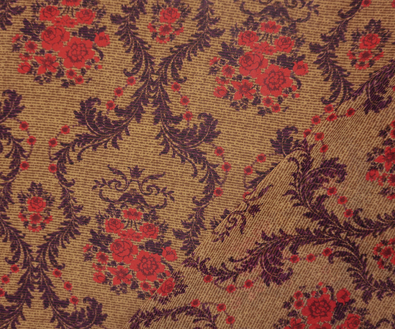Brown-Purple-Multi Poly Floral Printed Chiffon Woven Fabric