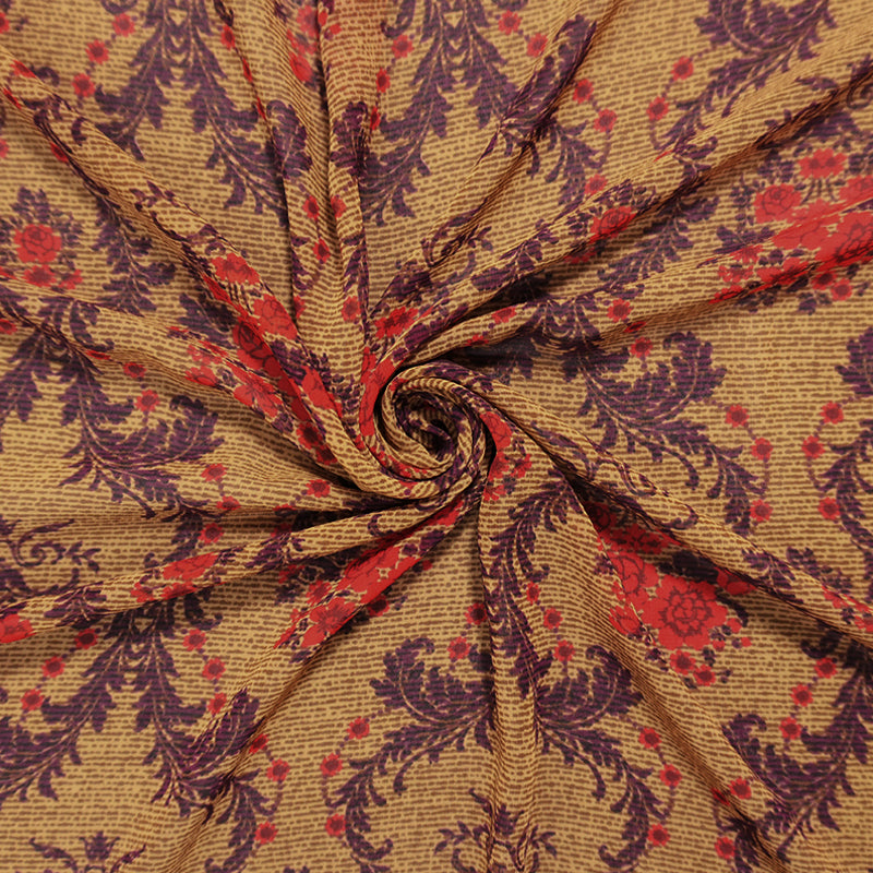 Brown-Purple-Multi Poly Floral Printed Chiffon Woven Fabric