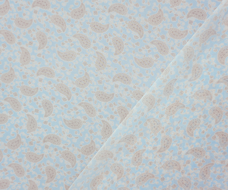 Blue-Taupe-Multi Poly Paisley Printed Chiffon Woven Fabric