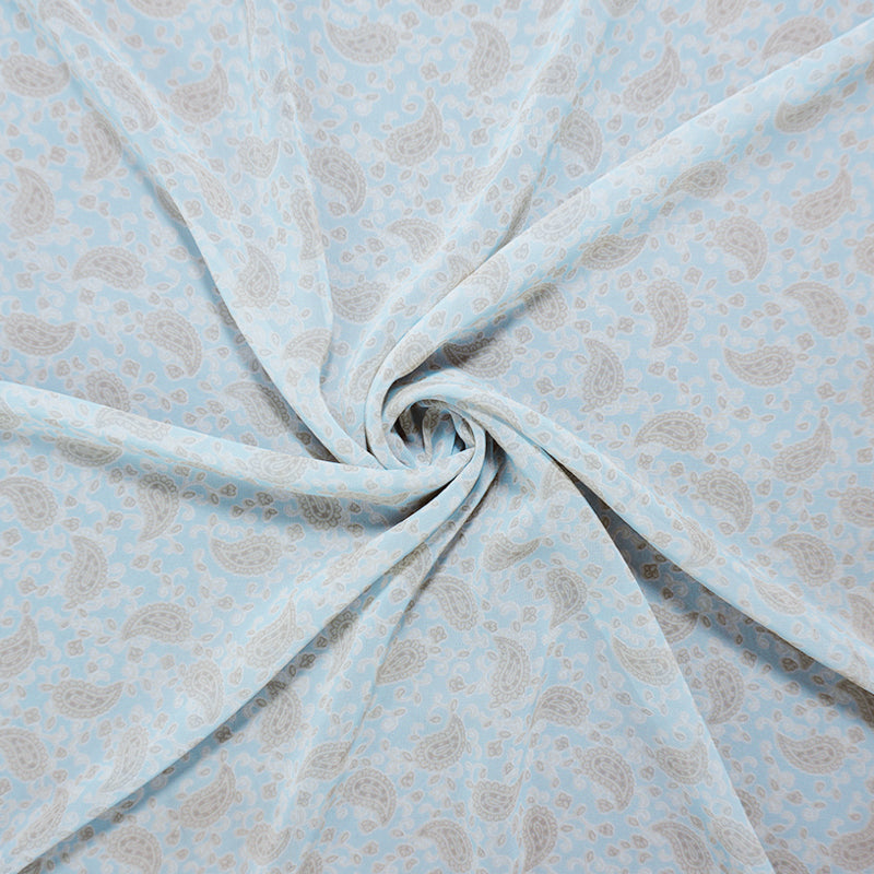Blue-Taupe-Multi Poly Paisley Printed Chiffon Woven Fabric