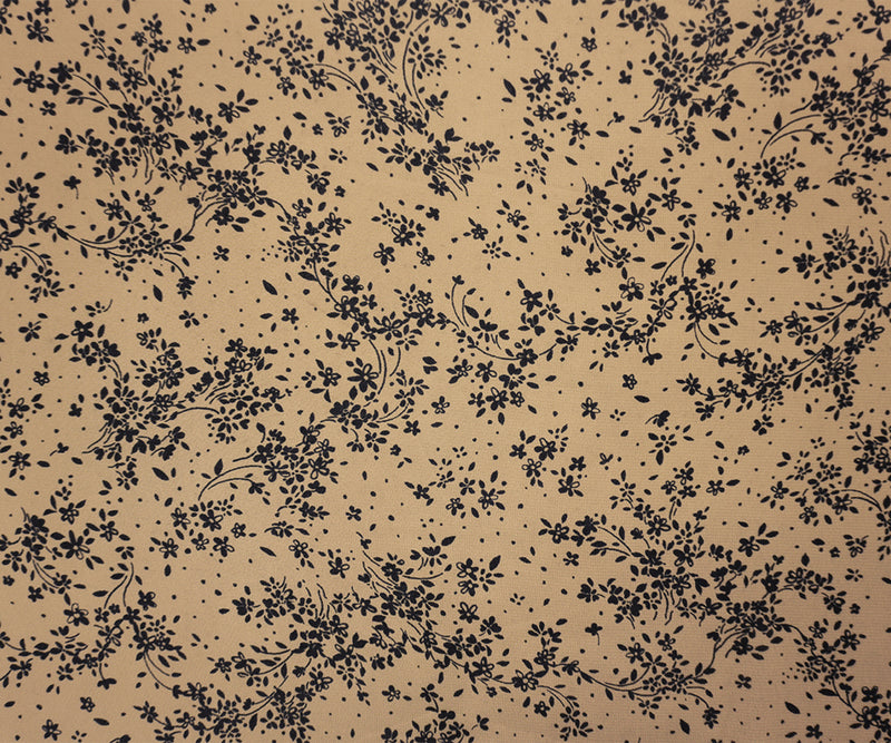 Brown-Black Poly Floral Vine Printed Chiffon Woven Fabric