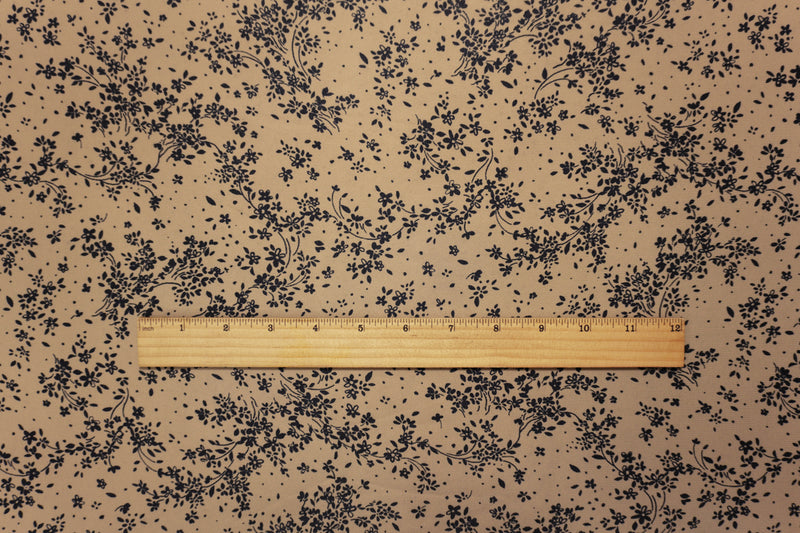 Brown-Black Poly Floral Vine Printed Chiffon Woven Fabric