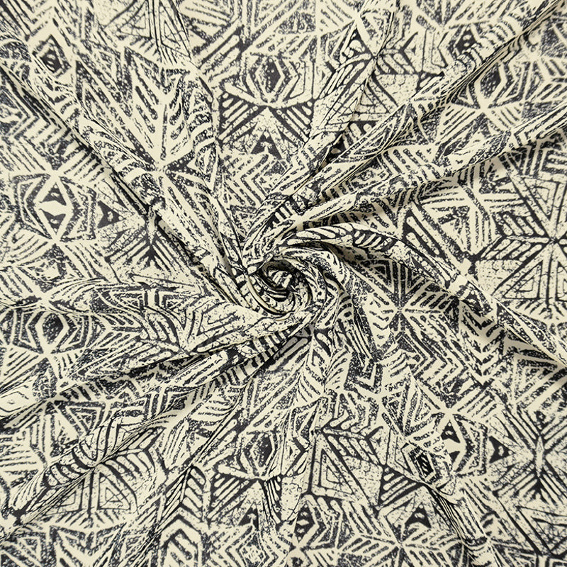 Black-Light Beige Poly Aztec Printed Chiffon Woven Fabric