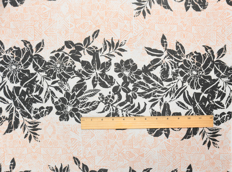 Orange-White-Black Poly Floral Printed Chiffon Woven Fabric