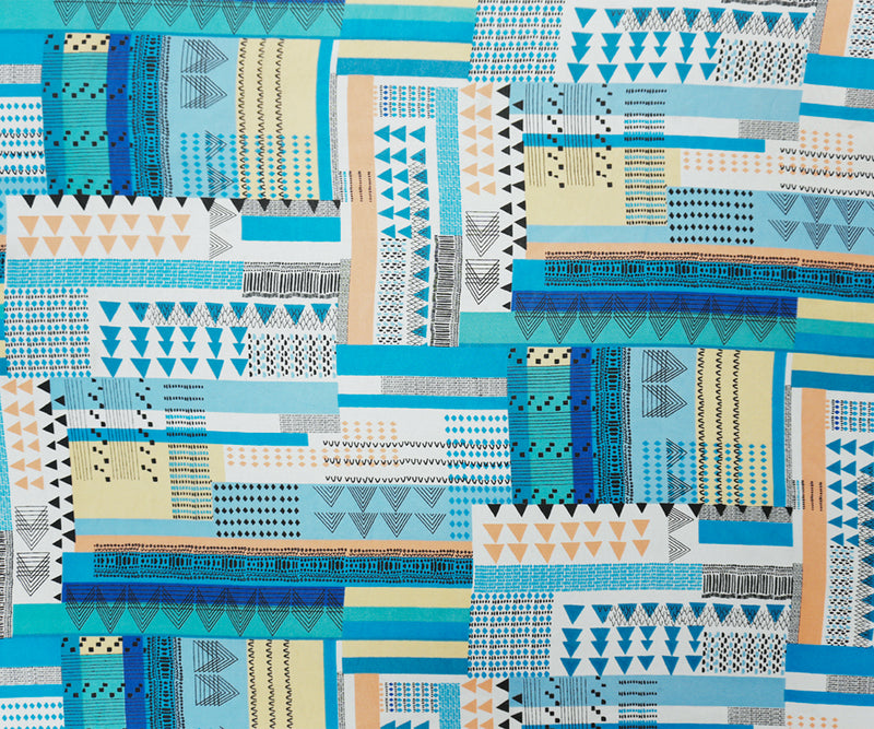 Blue-Coral-Multi Poly Aztec Geo Printed Chiffon Woven Fabric