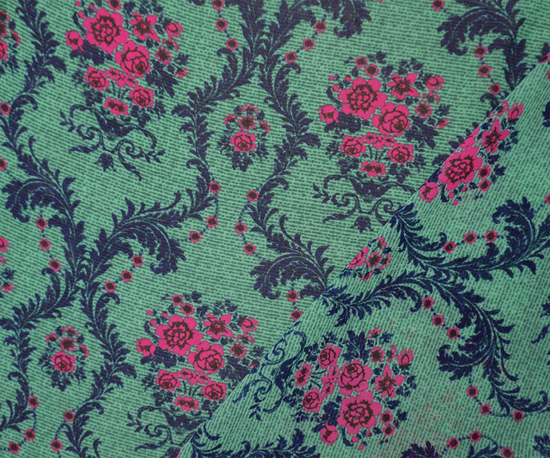 Green-Pink-Multi Poly Floral Printed Chiffon Woven Fabric