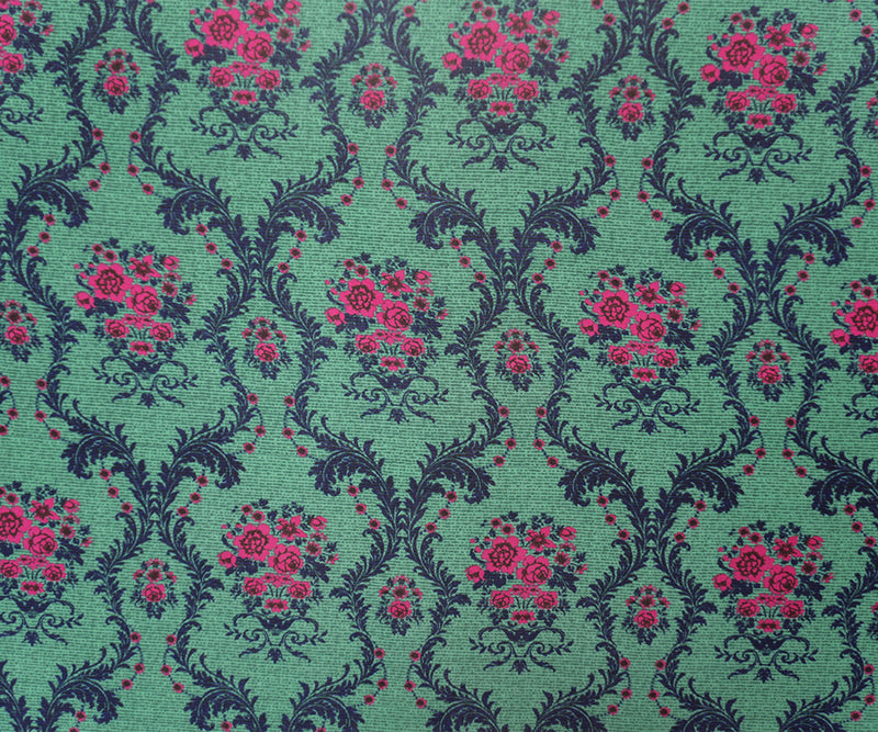 Green-Pink-Multi Poly Floral Printed Chiffon Woven Fabric