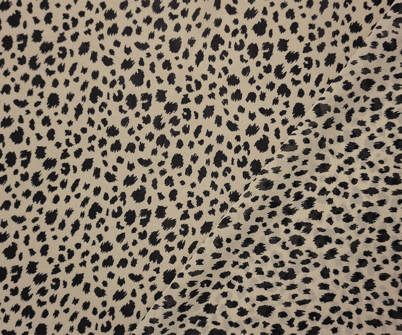 Taupe Beige-Black Poly Cheetah Printed Chiffon Woven Fabric