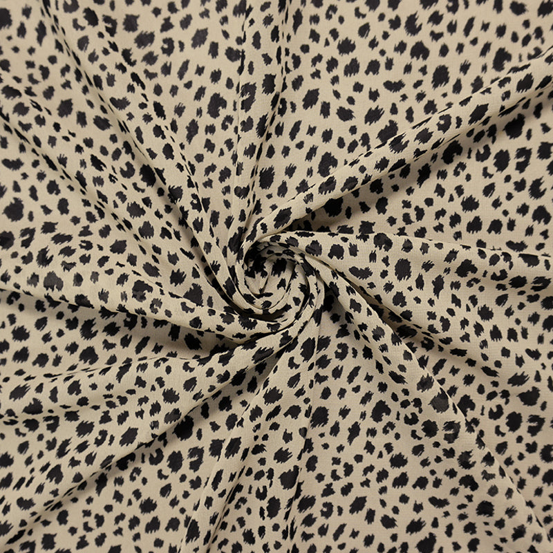 Taupe Beige-Black Poly Cheetah Printed Chiffon Woven Fabric