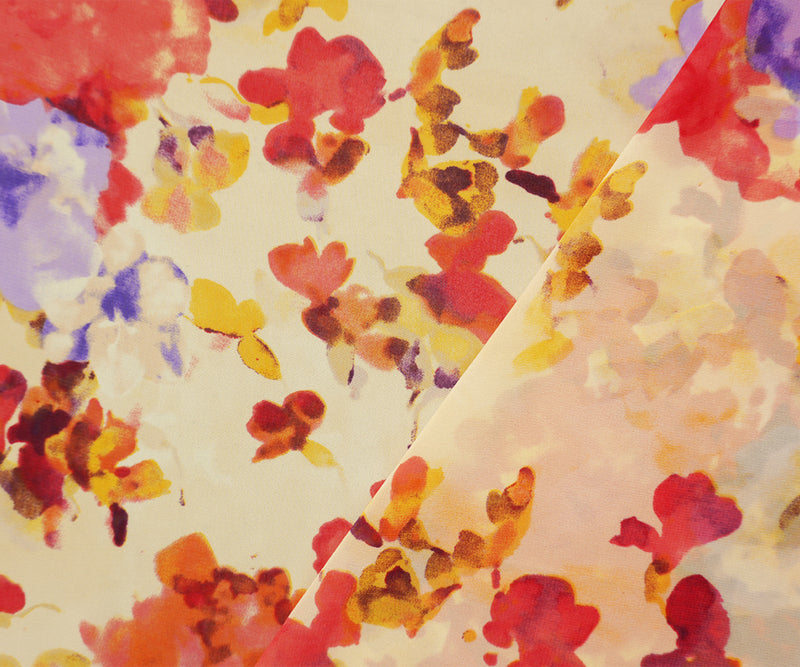 Beige-Red-Purple Poly Floral Printed Chiffon Woven Fabric