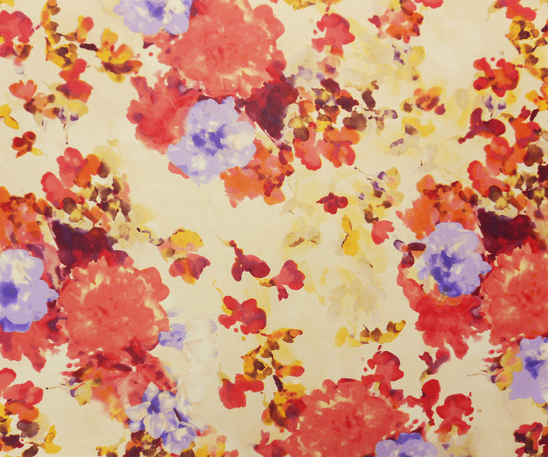Beige-Red-Purple Poly Floral Printed Chiffon Woven Fabric