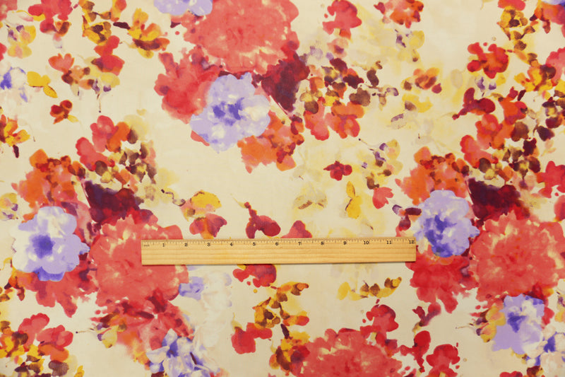Beige-Red-Purple Poly Floral Printed Chiffon Woven Fabric