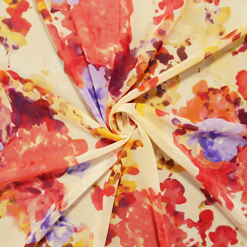 Beige-Red-Purple Poly Floral Printed Chiffon Woven Fabric