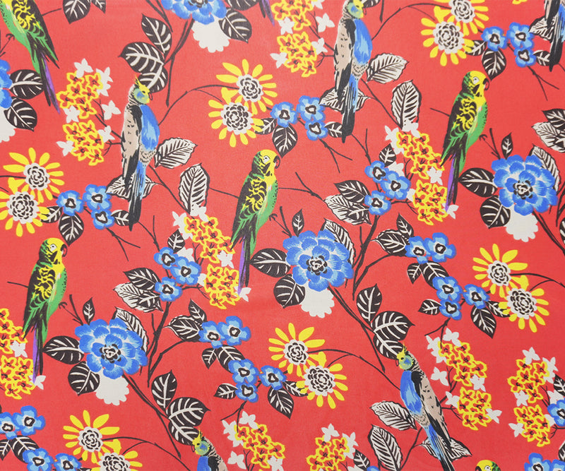 Red-Blue-Multi Poly Floral Printed Chiffon Woven Fabric