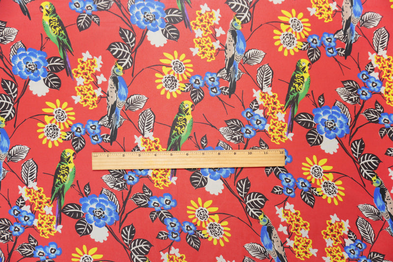 Red-Blue-Multi Poly Floral Printed Chiffon Woven Fabric