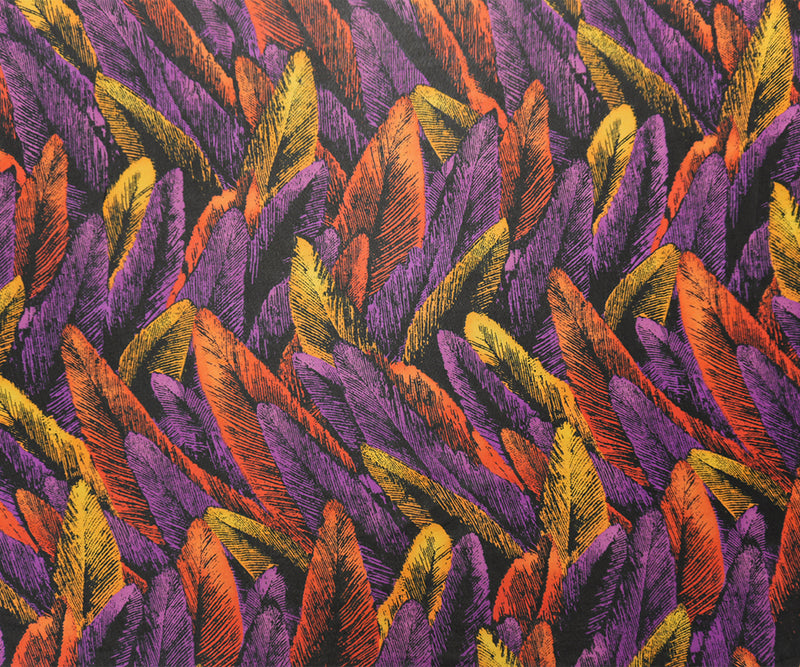 Purple-Orange Poly Feather Printed Chiffon Woven Fabric