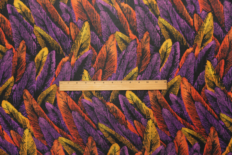 Purple-Orange Poly Feather Printed Chiffon Woven Fabric