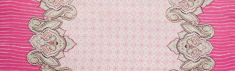 Pink-White-Multi Poly Paisley Border Printed Chiffon Woven Fabric