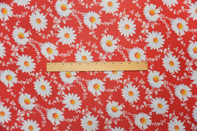 Red-White-Multi Poly Floral Printed Chiffon Woven Fabric