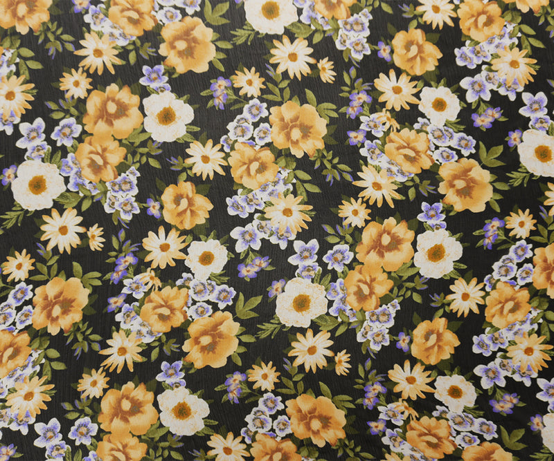 Black-Purple-Brown Poly Floral Printed Yoryu Chiffon Woven Fabric