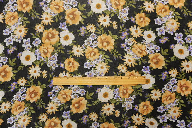 Black-Purple-Brown Poly Floral Printed Yoryu Chiffon Woven Fabric